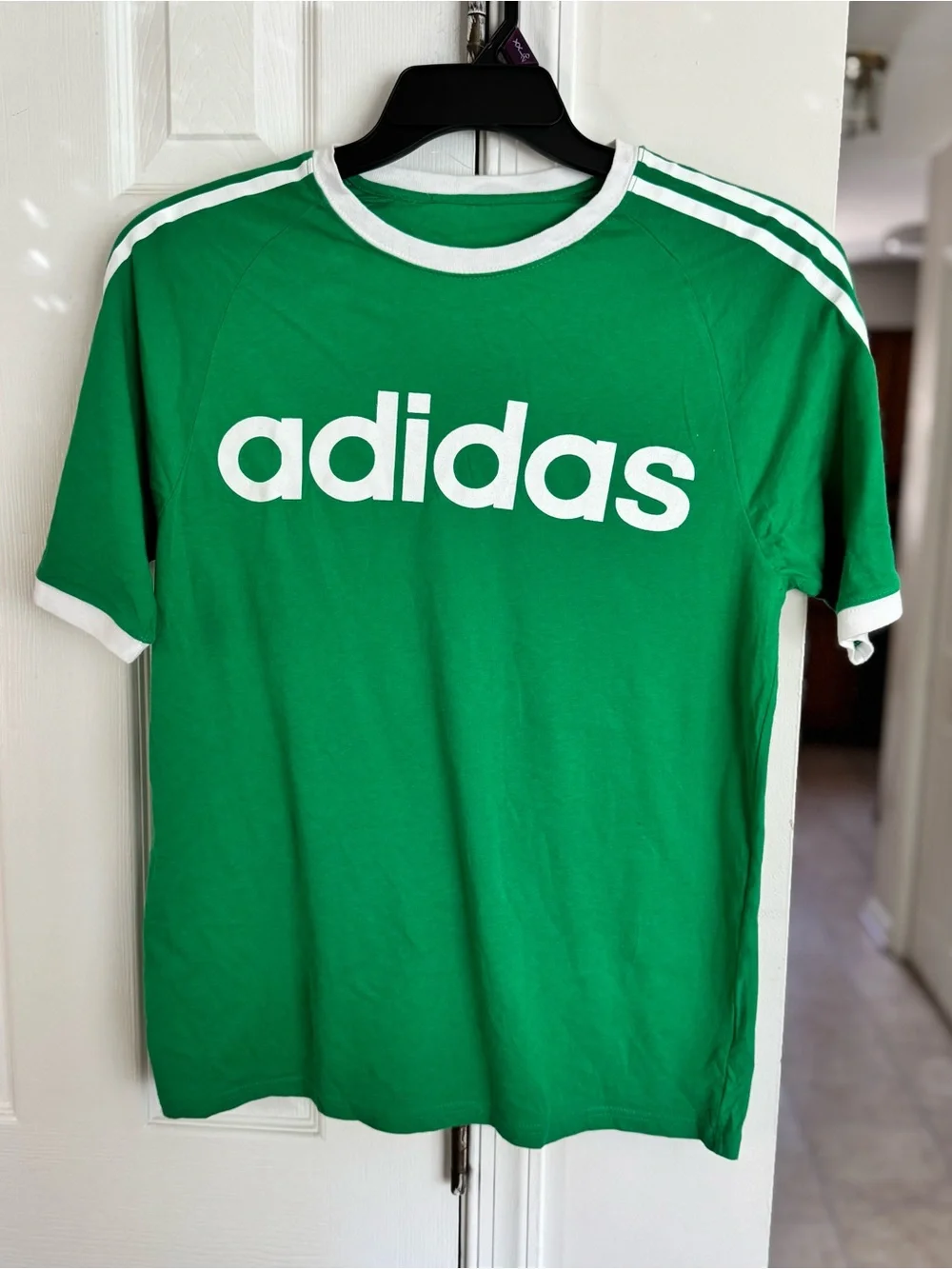 adidas Green Short Sleeve Tee with White Logo & Stripes
